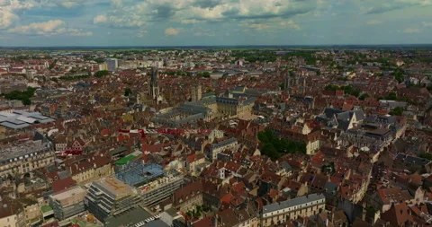 Aerial view around the town Dijon. Flight through the historic center of Dijon Stockbeeldmateriaal 277291372