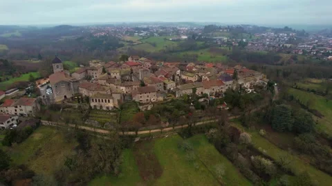 Aerial view around the village Perouges Stock Footage 236933458