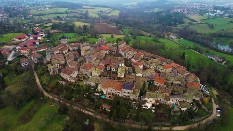Aerial view around the village Perouges Stock Footage 236933969