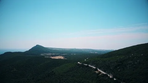 Aerial view of Arrabida Mountains, Setubal, Portugal Stock Footage 84110953