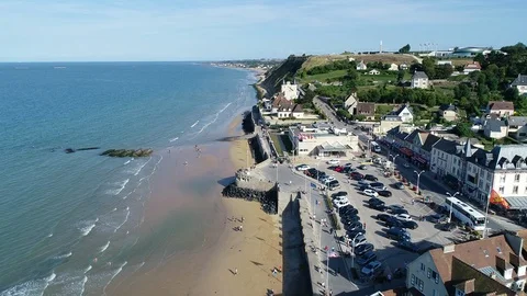 Aerial view of Arromanches Stock Footage 95394027