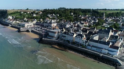 Aerial view of Arromanches Stock Footage 95394038