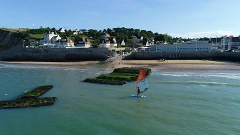Aerial view of Arromanches Video stock 95394949