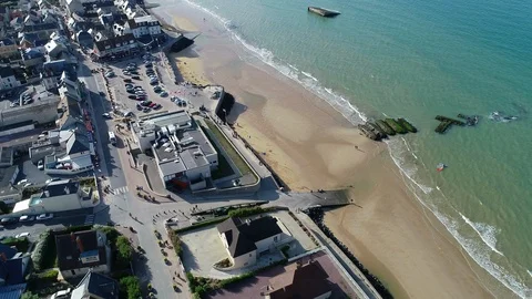 Aerial view of Arromanches Stock Footage 95395212