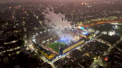 Aerial view of artificial games over the stadium, "La Bombonera" Vídeo Stock 276242497