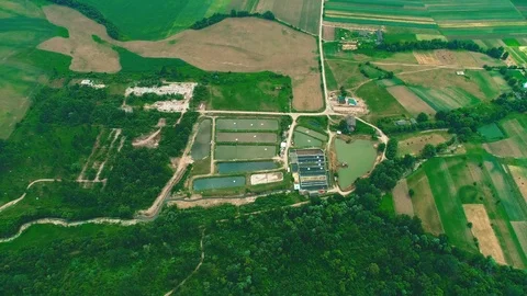 Aerial view of the artificial lakes, during the summer season. 4K. Stock Footage 111068725