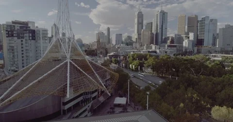 Aerial view of the The Arts Centre Melbourne (originally known as the Victorian Stock Footage 78463517