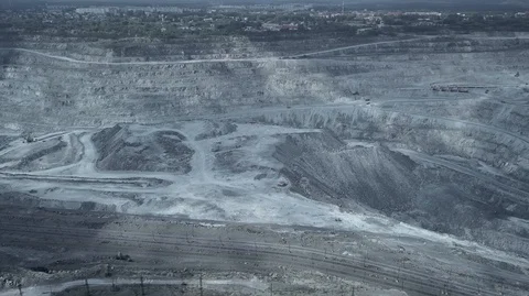 Aerial view of asbestos opencast mining quarry Stock Footage 99104527