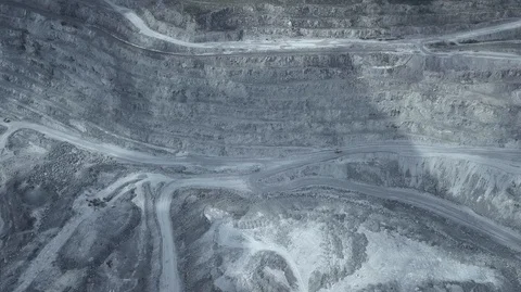 Aerial view of asbestos opencast mining quarry Stock Footage 99104549