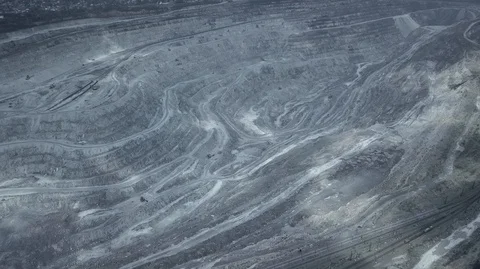 Aerial view of asbestos opencast mining quarry Stock Footage 99104552