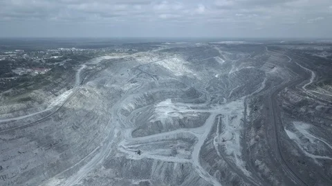 Aerial view of asbestos opencast mining quarry Stock Footage 99104580