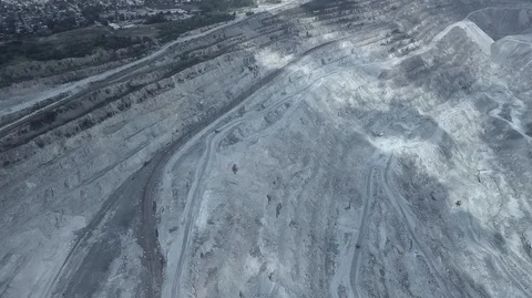 Aerial view of asbestos opencast mining quarry Stock Footage 99104594