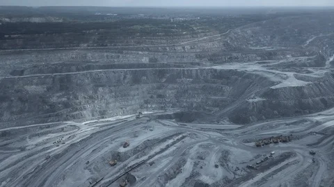 Aerial view of asbestos opencast mining quarry Stock Footage 99104612