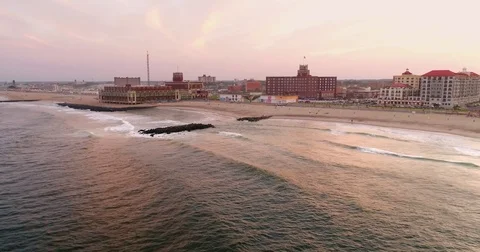 Aerial view of Asbury Park at Sunset Stock Footage
