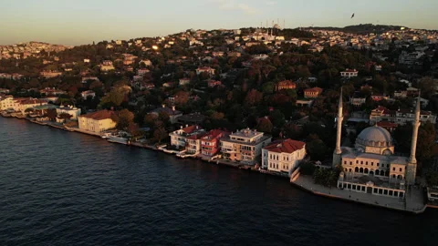 Aerial View of Asian Side of Istanbul with Villas and Small Mosque 4K Stock Footage 304321753