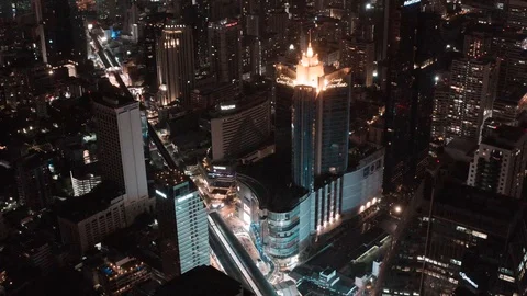 Aerial view of Asoke intersection and sky train station in Bangkok Thailand Stock Footage 129552323