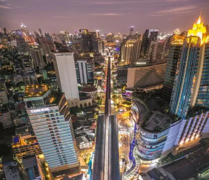 Aerial view of Asoke intersection and sky train station in Bangkok Thailand Stock Photos