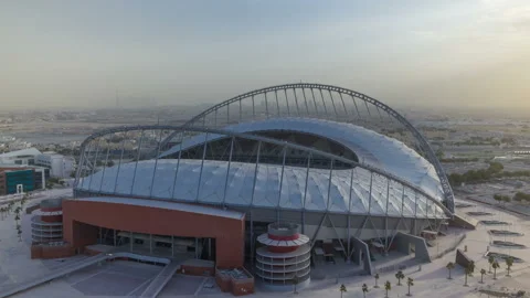 Aerial view of Aspire Zone stadium from at morning timelapse in Doha Stock Footage