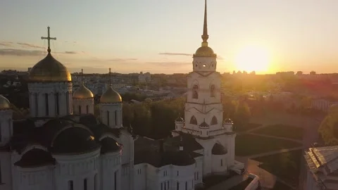 Aerial view of the Assumption Cathedral of the city of Vladimir. Stock Footage 130639853