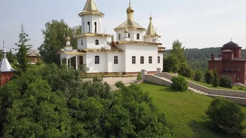 Aerial view of Assumption St. George's Monastery "Holy Bushlands" 4k Stock Footage 78499475