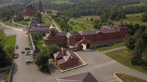 Aerial view of Assumption St. George's Monastery "Holy Bushlands" 4k Stock Footage 78499559