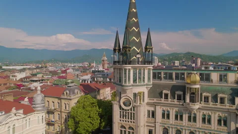 Aerial View Of The Astronomical Clock Tower In Batumi, Georgia Video stock 236950147