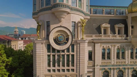 Aerial View Of The Astronomical Clock Tower In Batumi, Georgia Video stock 236950770