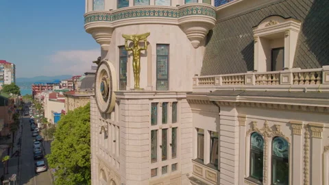 Aerial View Of The Astronomical Clock Tower In Batumi, Georgia Video stock 236950860