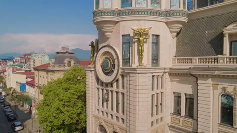 Aerial View Of The Astronomical Clock Tower In Batumi, Georgia Video stock 236951042