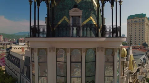 Aerial View Of The Astronomical Clock Tower In Batumi, Georgia Video stock 236951305