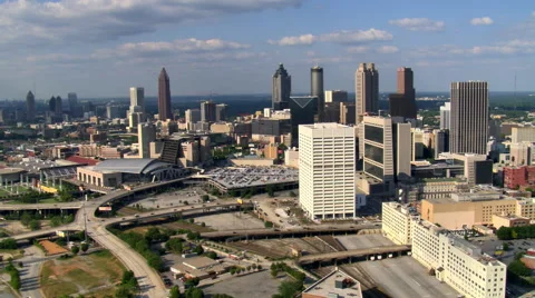 Aerial view of Atlanta, Georgia, from the south. Shot in 2007. Stock Footage