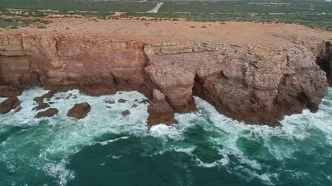 Aerial view of Atlantic Ocean cliffs in Portugal. Stock Footage 345072451
