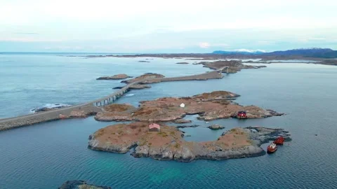 Aerial View of Atlantic Ocean Road in Norway, Iconic Coastal Highway Stock Footage 315501564