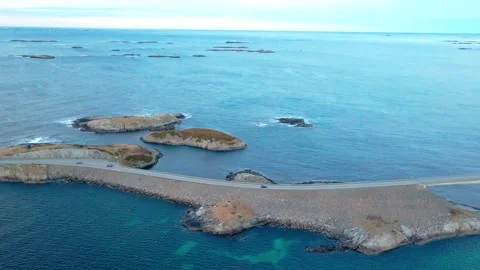 Aerial View of Atlantic Ocean Road and Norwegian Coastline Stock Footage 315501887