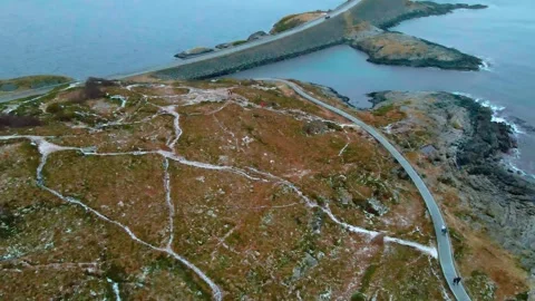 Aerial View of Atlantic Ocean Road Atlanterhavsvegen in Norway with Storseisunde Stock Footage 315727261