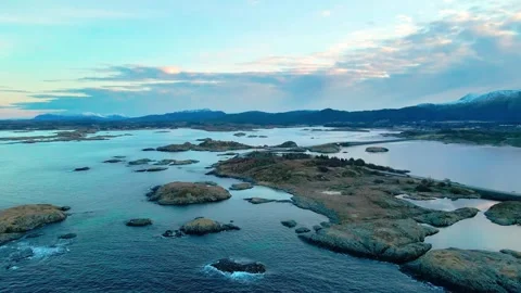 Aerial View of the Atlantic Ocean Road and Norwegian Coastline Stock Footage 315733162
