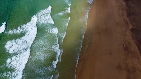 Aerial view of Atlantic ocean waves on cofete beach, fuerteventura, spain Video stock 286358882