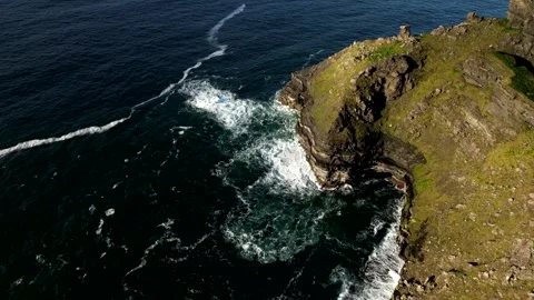 Aerial view Atlantic ocean, waves crashing on rock west wild Ireland coast. Stock Footage 325525621