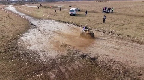 Aerial view of atv moves throw paddle. Stock Footage 60006837