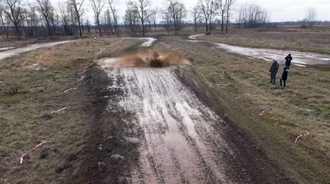 Aerial view of atv moves throw paddle. Stock Footage 60007174