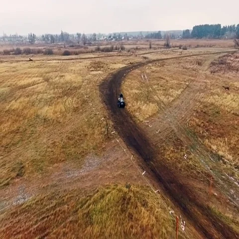 Aerial view of atv on the track. Video stock 69447018
