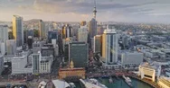 Aerial View Of Auckland City Skyline, New Zealand Stock Footage