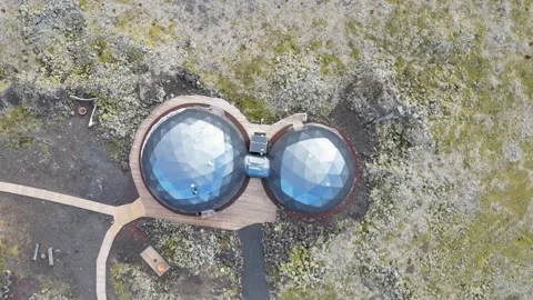 Aerial view of aurora base camp in scenic landscape, Iceland. Stock Footage 284853391