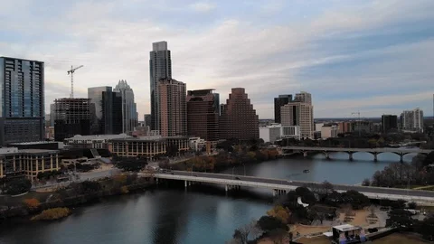 An aerial view of Austin, Texas, a tech city Stock Footage 122144989