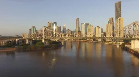 Aerial view Australia  Brisbane Story Bridge at sunrise Stock Footage