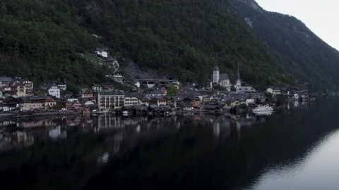 Aerial View of Austrian City. Hallstatt Drone Shot from Hallstatt near the Lake 스톡 동영상 252151932