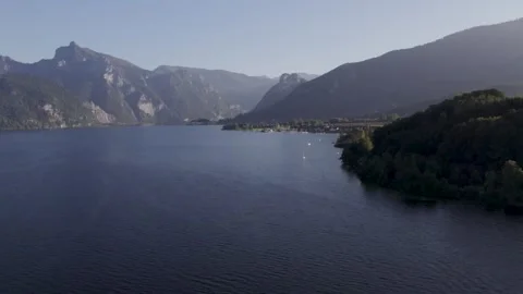 Aerial View of Austrian City. Hallstatt Drone Shot from Hallstatt near the Lake 스톡 동영상 252151944
