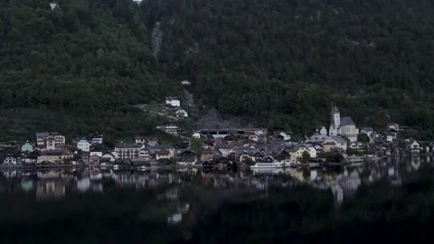 Aerial View of Austrian City. Hallstatt Drone Shot from Hallstatt near the Lake 스톡 동영상 252151949