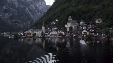 Aerial View of Austrian City. Hallstatt Drone Shot from Hallstatt near the Lake 스톡 동영상 252151968