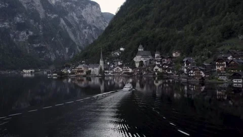 Aerial View of Austrian City. Hallstatt Drone Shot from Hallstatt near the Lake 스톡 동영상 252151972